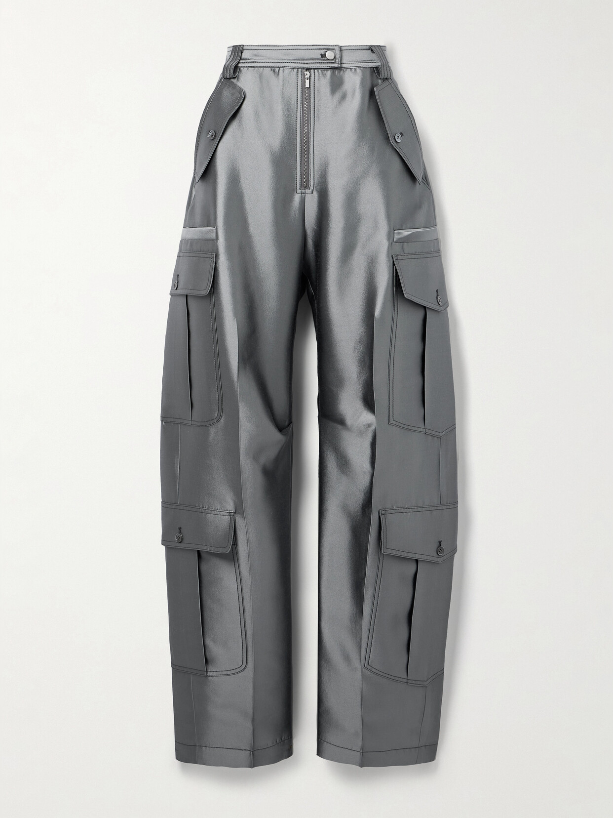 Christopher John Rogers Silk And Wool-blend Twill Tapered Cargo Pants In Gray