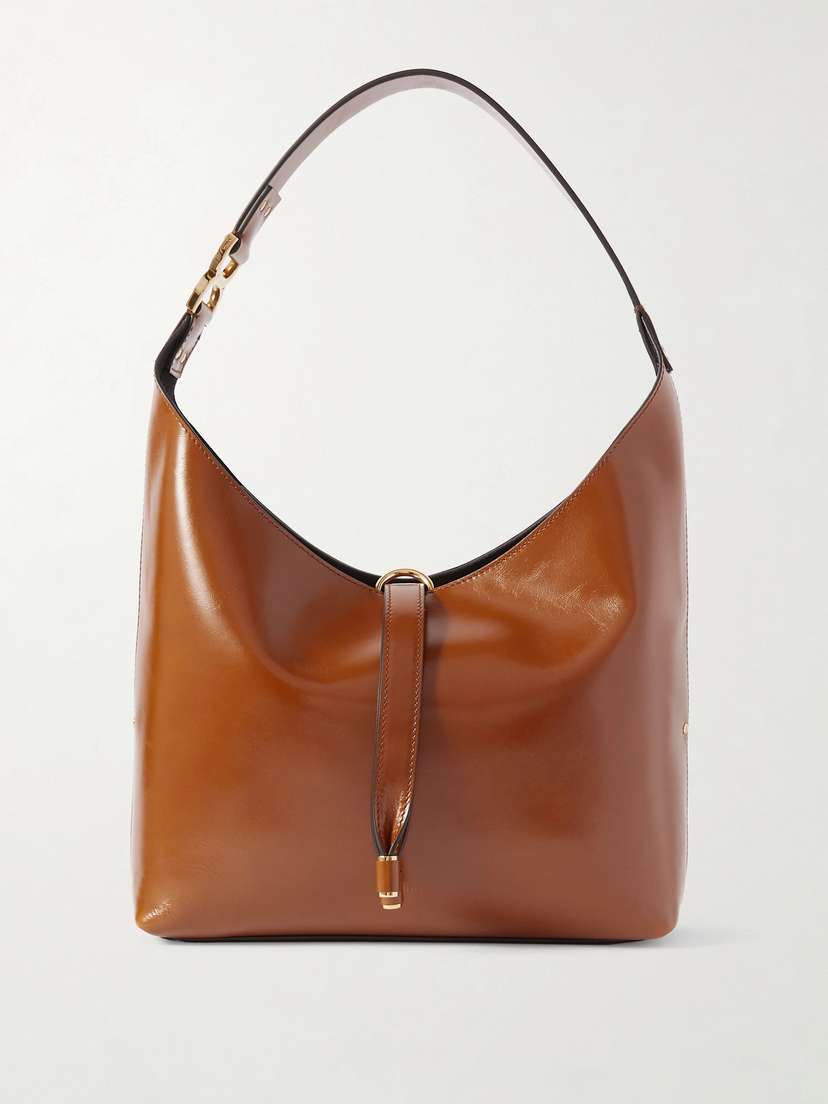 Chloé Marcie Embellished Glossed Textured-leather Shoulder Bag