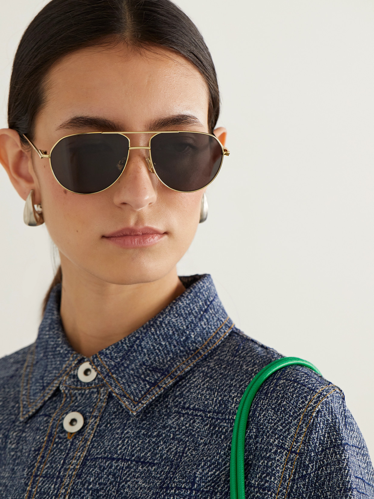 Shop Bottega Veneta Aviator-style Gold-tone Sunglasses