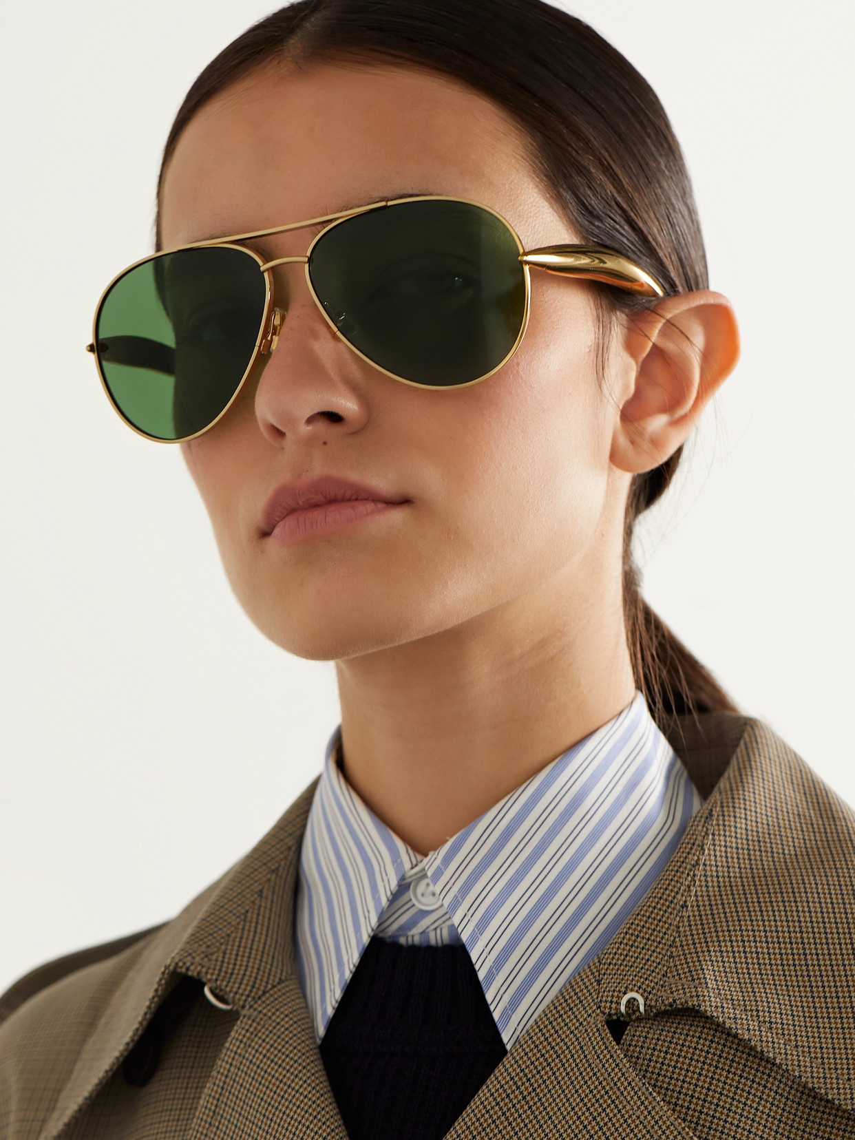 Shop Bottega Veneta Sardine Aviator-style Gold-tone Sunglasses