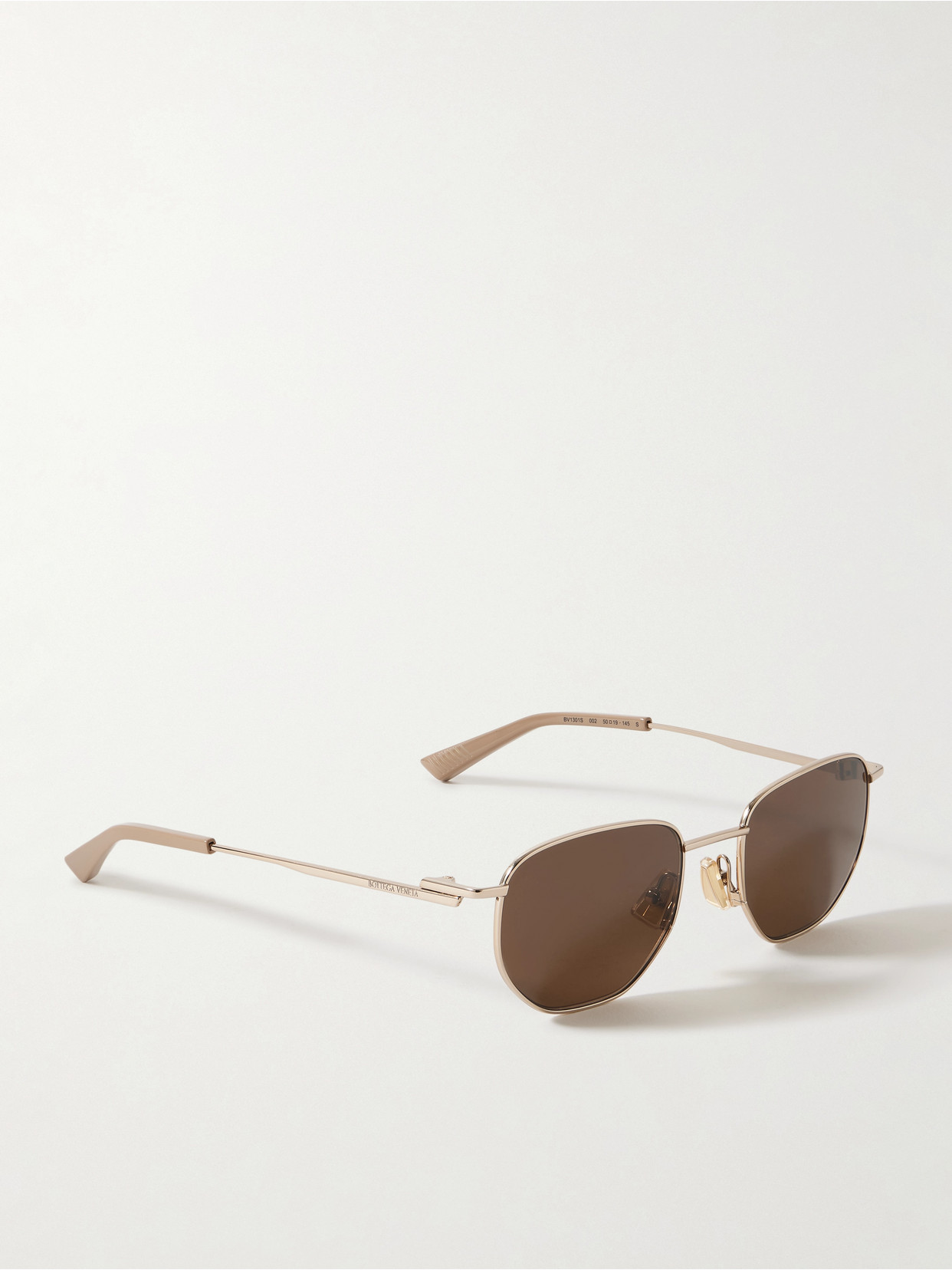 Shop Bottega Veneta Hexagon-frame Rose Gold-tone Sunglasses