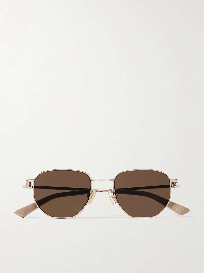 Bottega Veneta Eyewear Hexagon-frame Rose Gold-tone Sunglasses