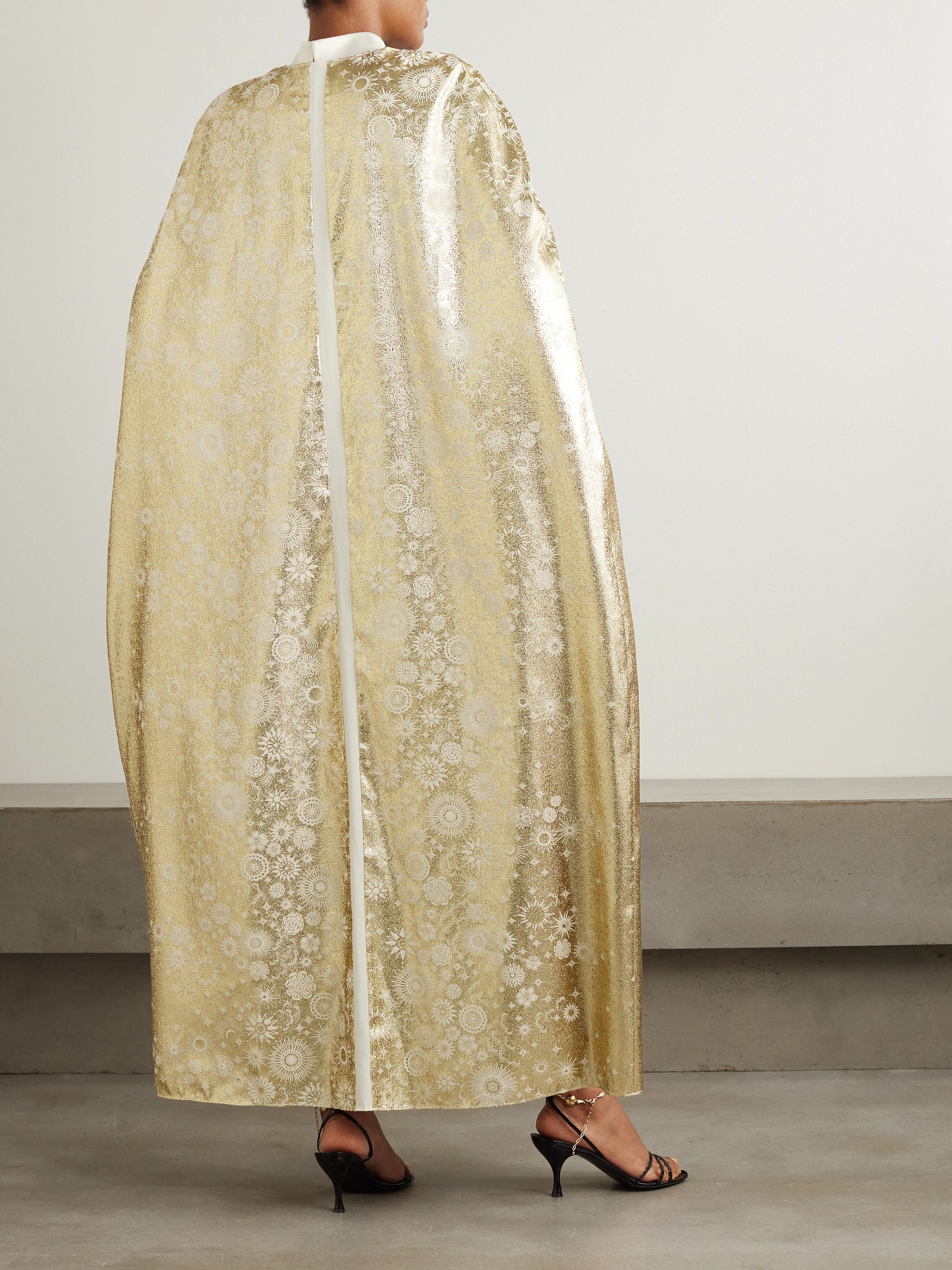 Dima Ayad Satin and metallic jacquard satin gown and cape set thumbnail