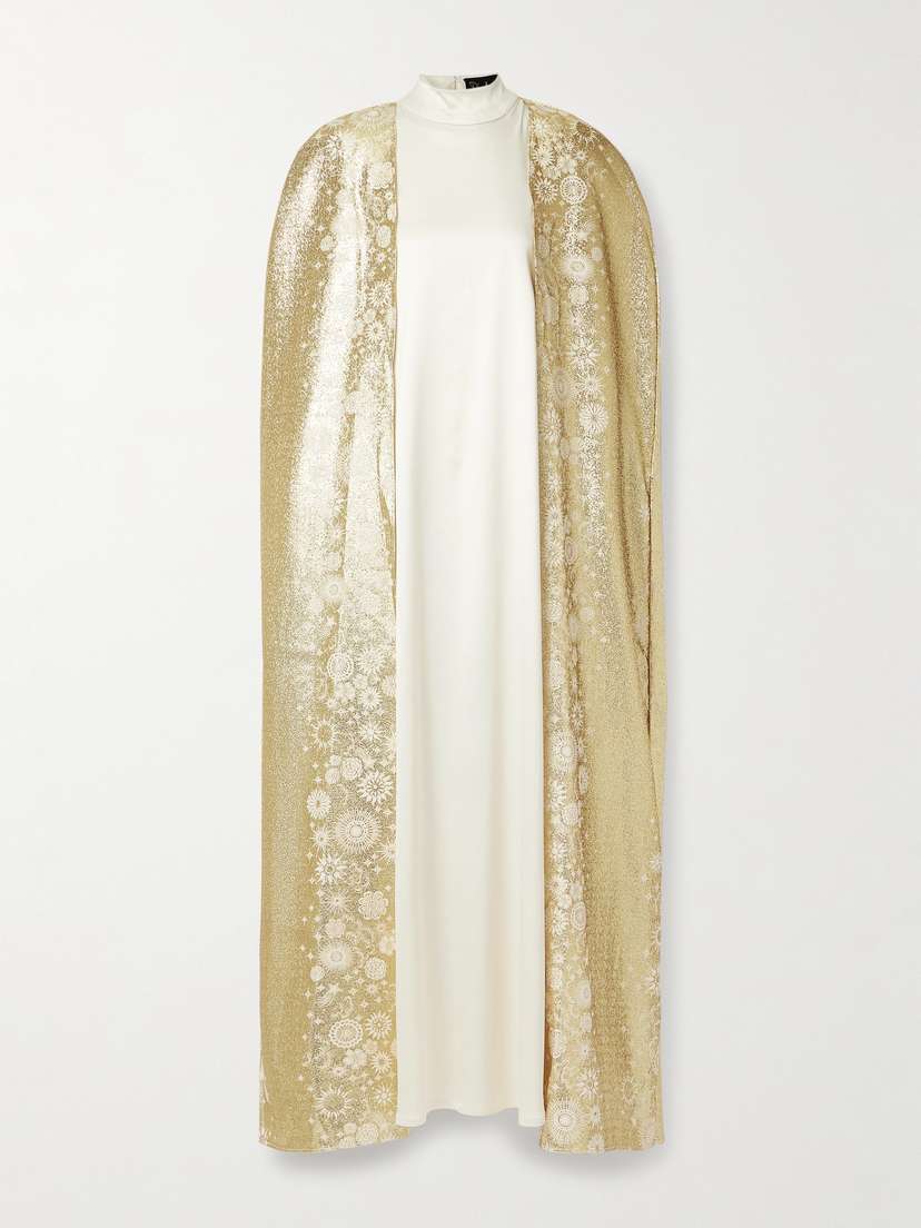 Dima Ayad atin And Metallic Jacquard atin Gown And Cape et
