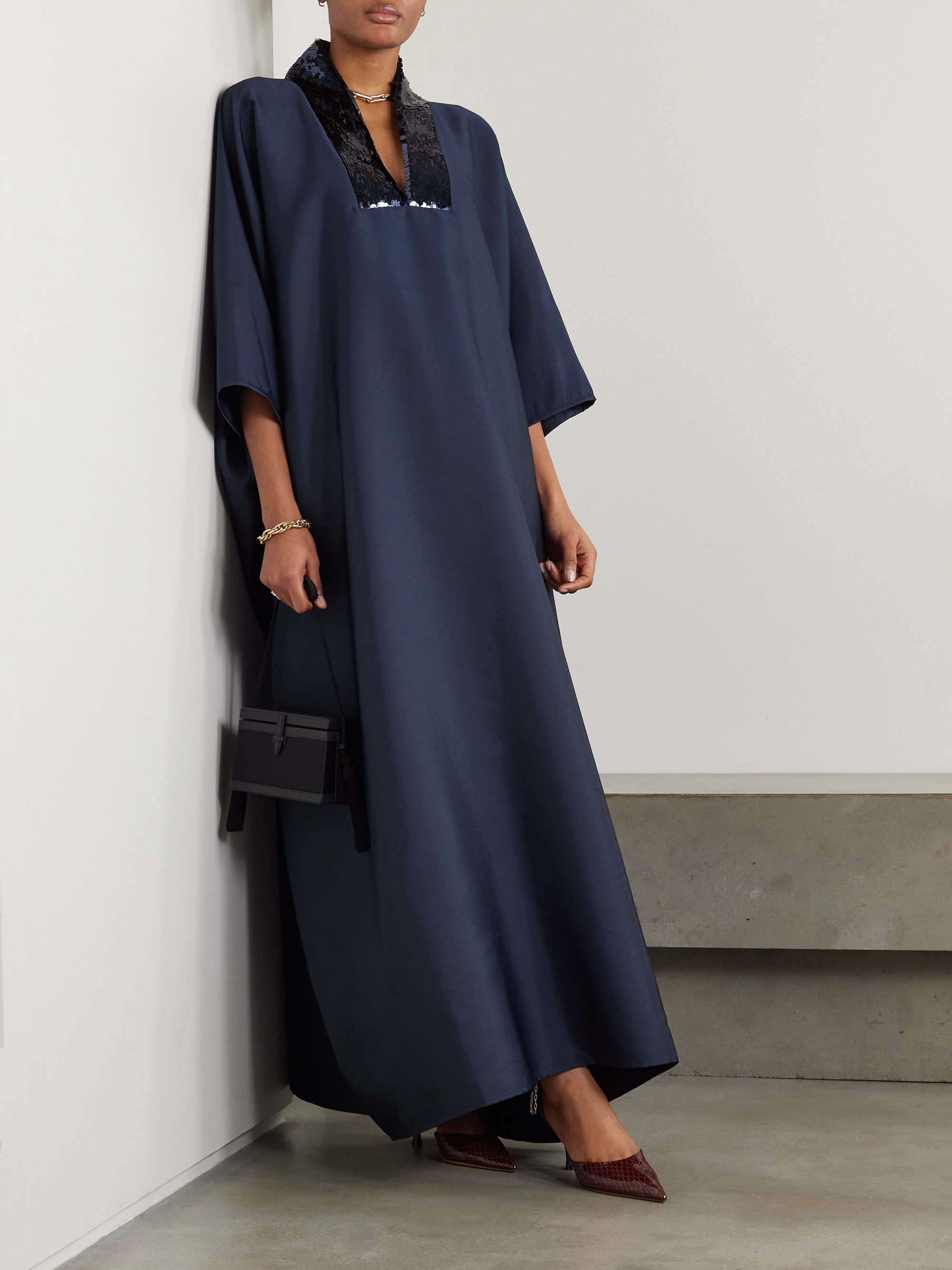 Dima Ayad Sequin-embellished faille kaftan