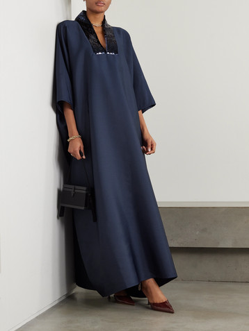 Dima Ayad Sequin-embellished faille kaftan