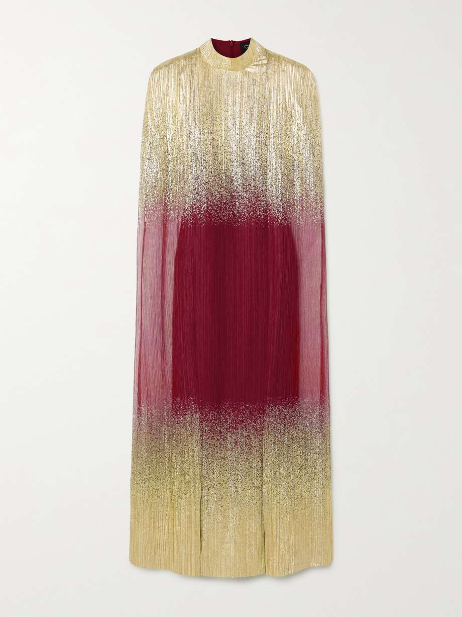metallic plissé-tulle gown and cape set
