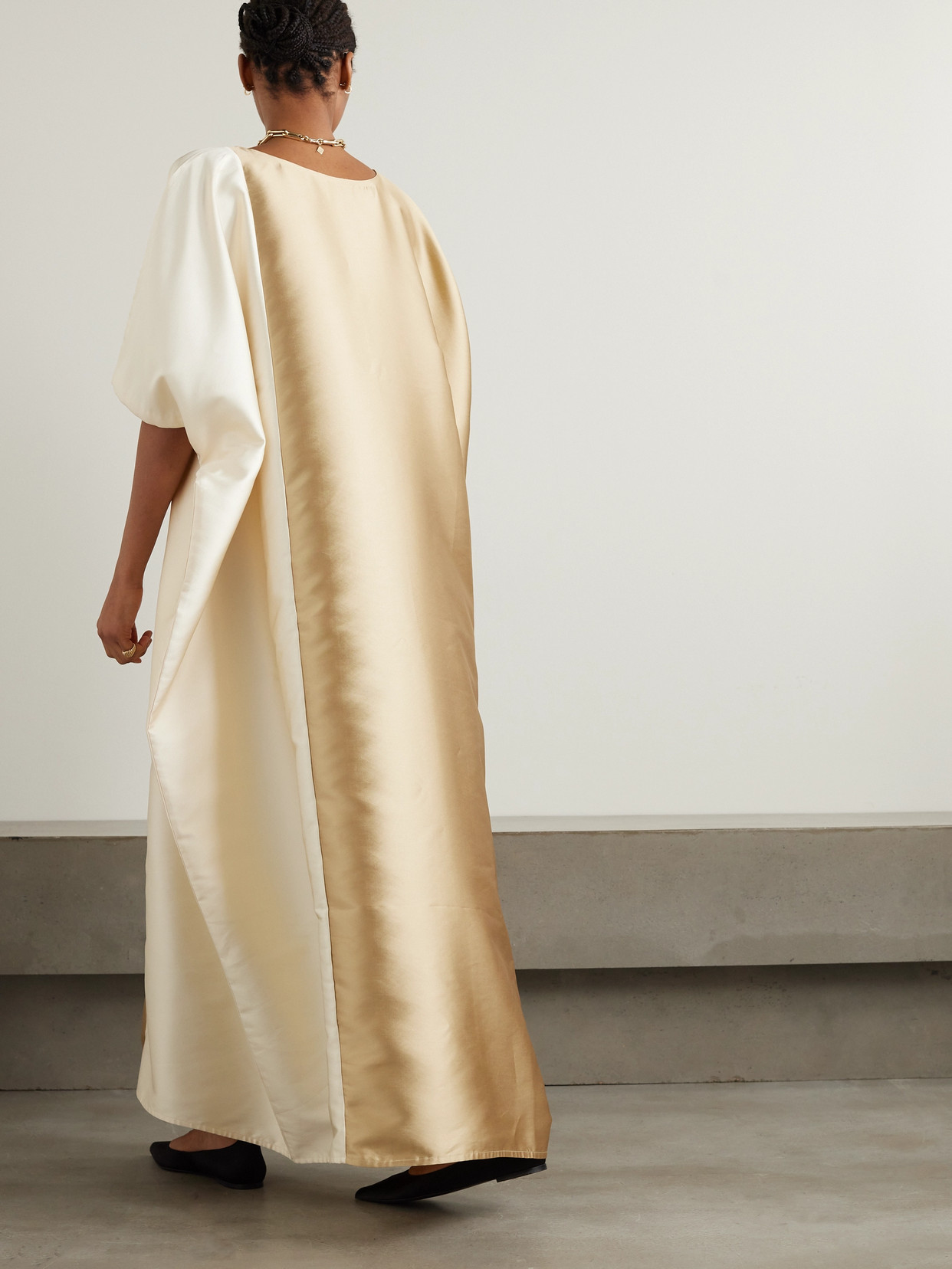 Shop Dima Ayad Two-tone Satin-twill Kaftan In Gold