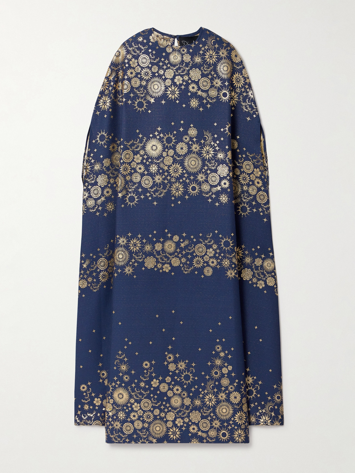 Dima Ayad Metallic Embroidered Crepe Kaftan In Blue