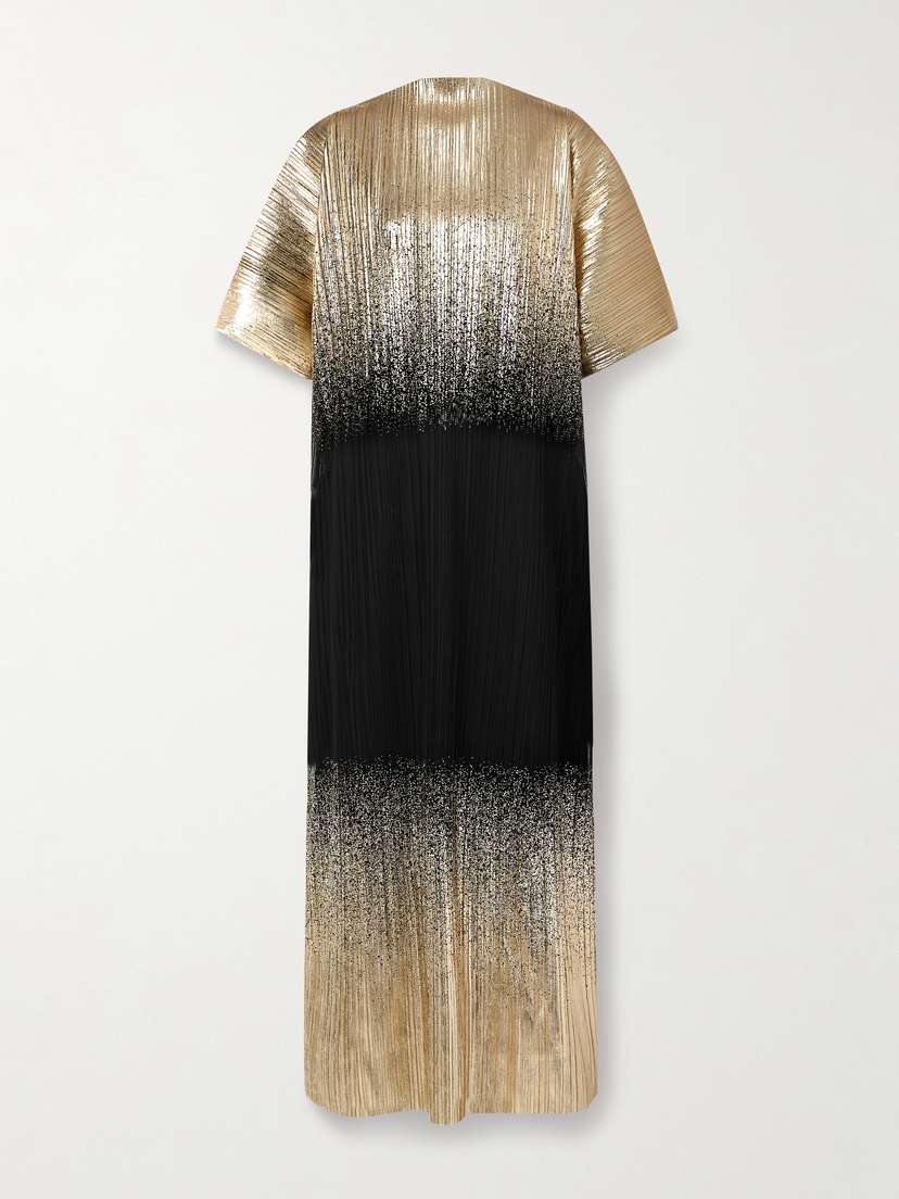 Dima Ayad Metallic Plissé-tulle Gown