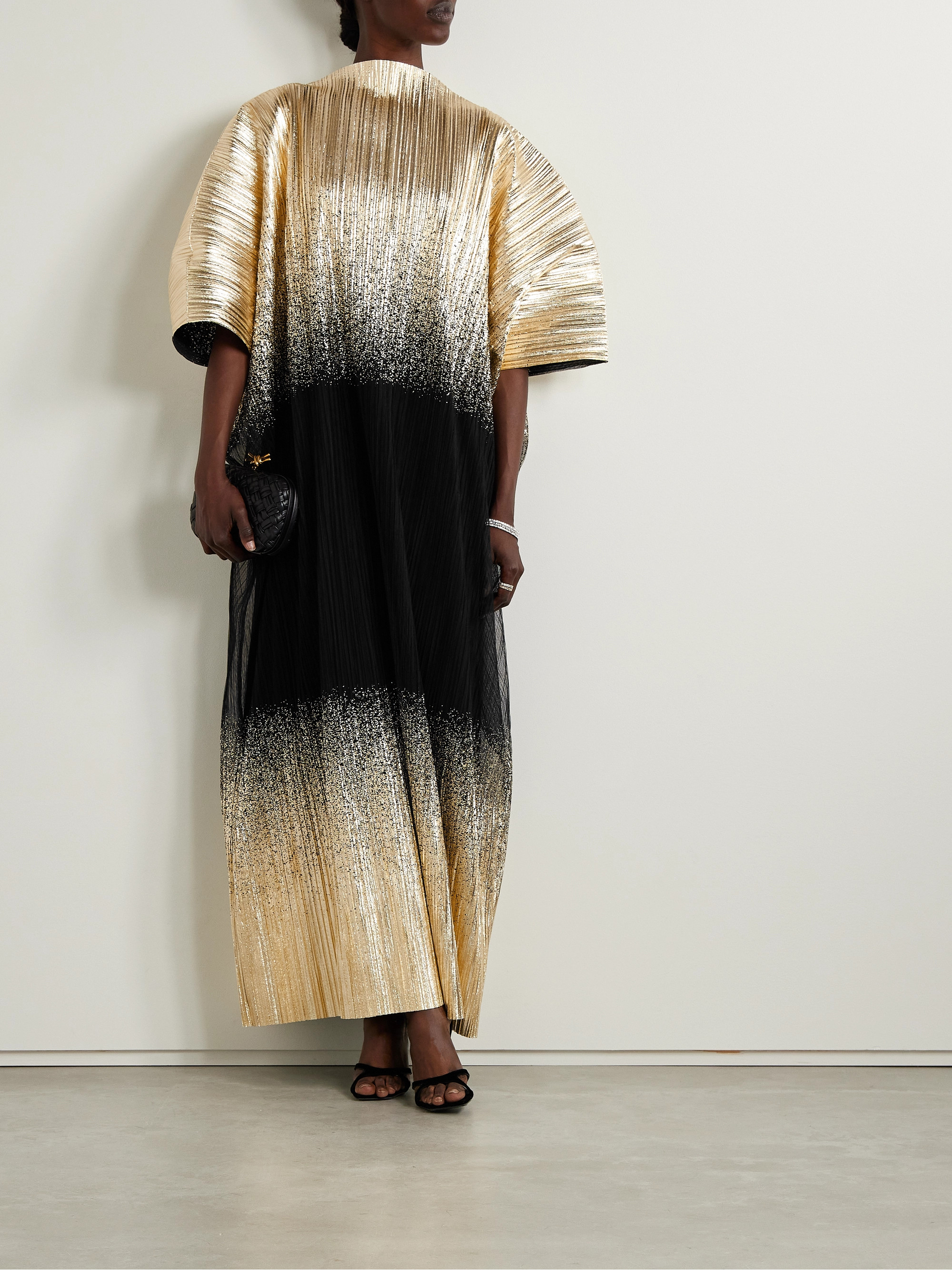 Dima Ayad Metallic plissé-tulle gown