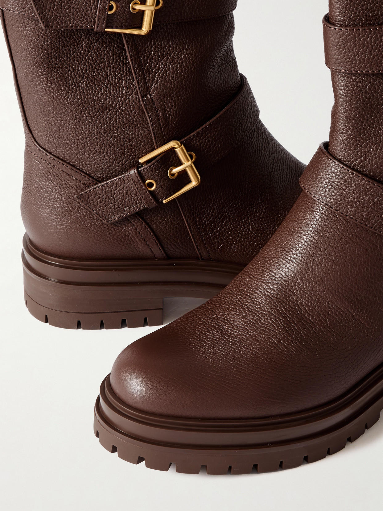 Gianvito Rossi Thiago Flair Buckled Textured-leather Boots In Brown