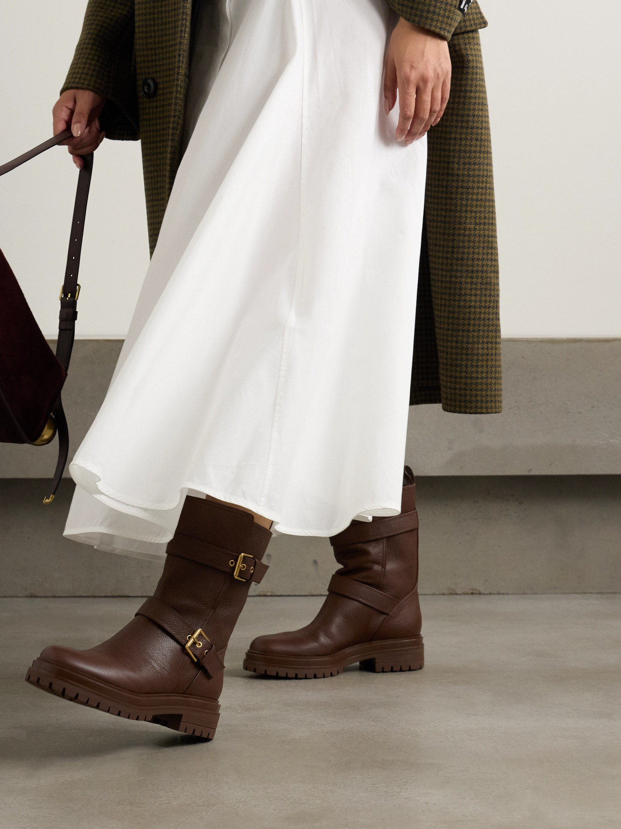 Gianvito Rossi Thiago Flair Buckled Textured-leather Boots In Brown