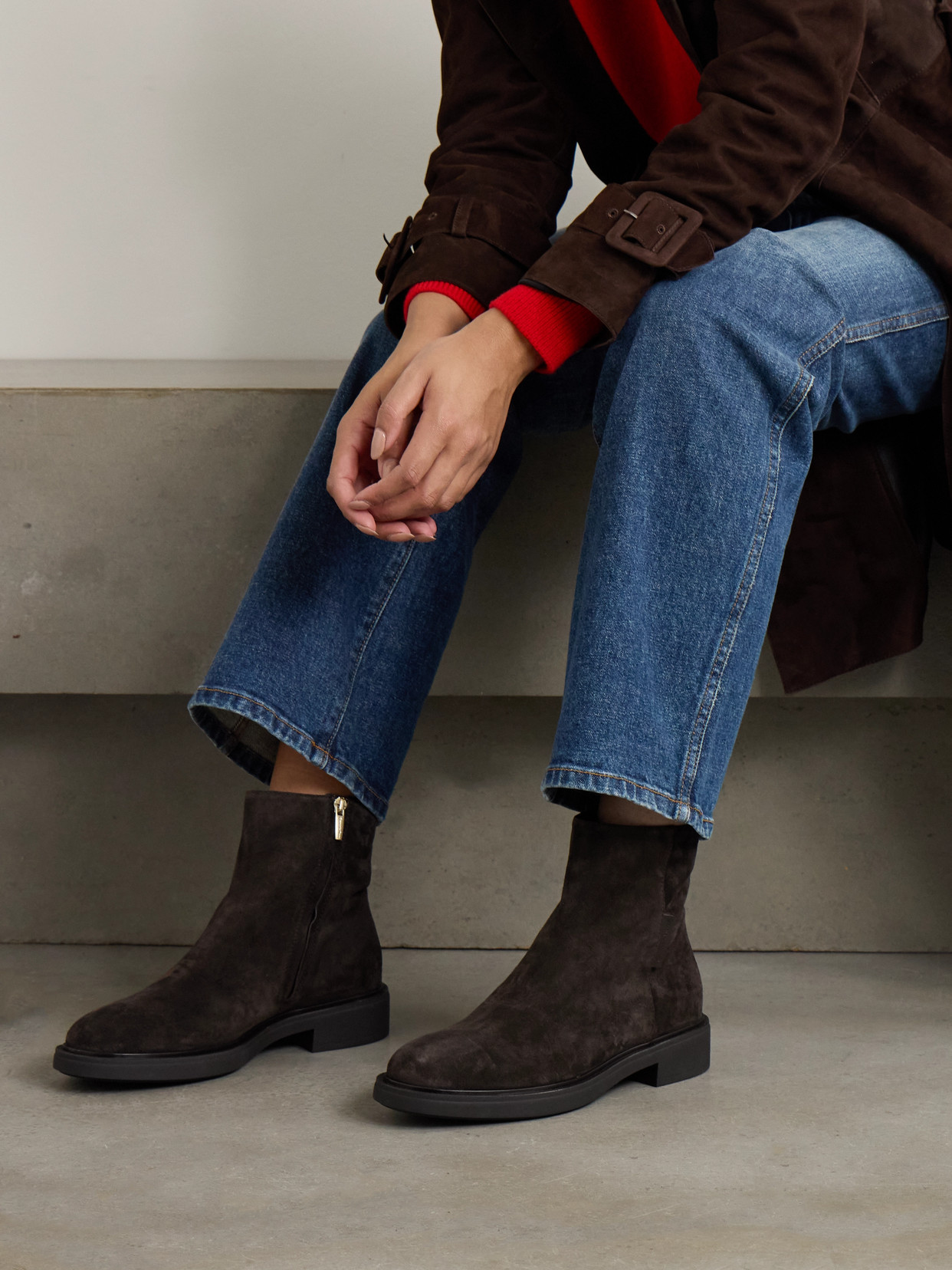 Gianvito Rossi Lexington 20 Leather-trimmed Suede Ankle Boots In Brown