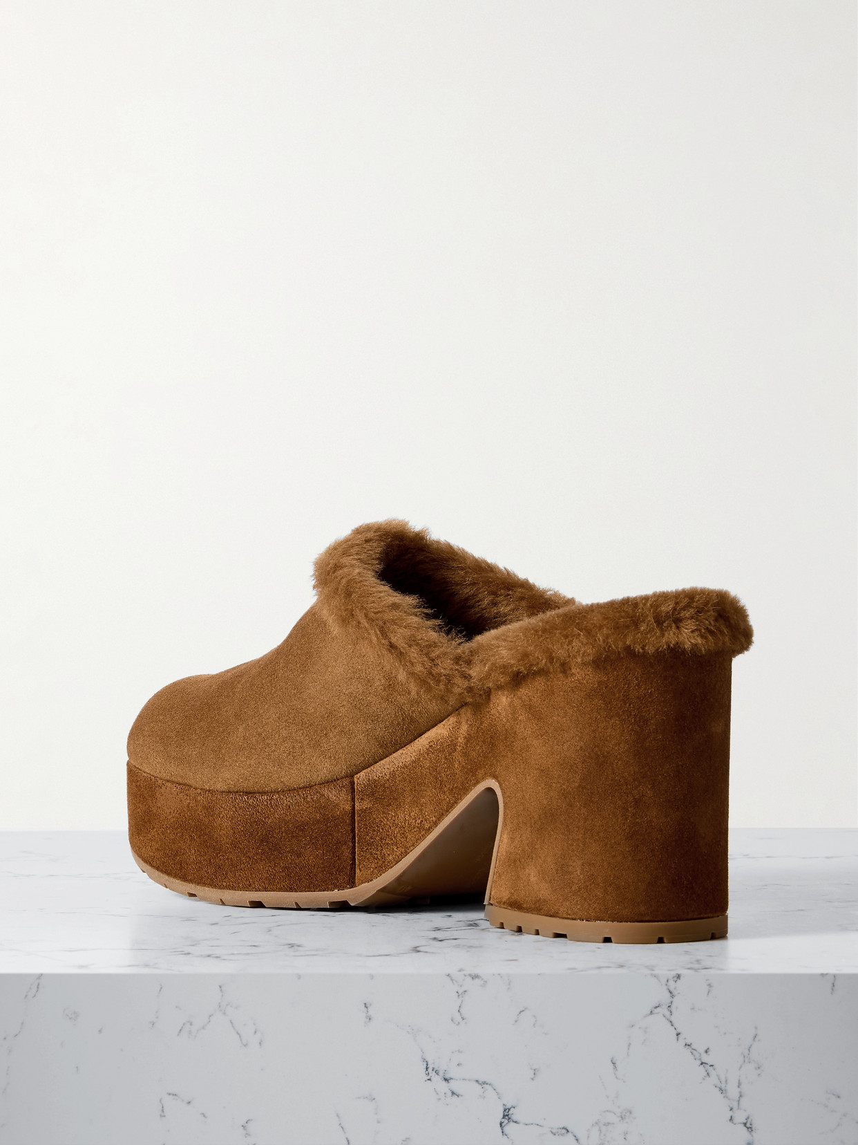 Gianvito Rossi Lyss 55 Shearling-trimmed Suede Mules In Brown