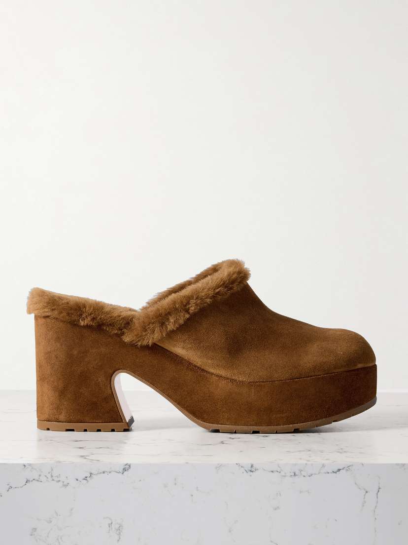 Gianvito Rossi Lyss 55 Shearling-trimmed Suede Mules