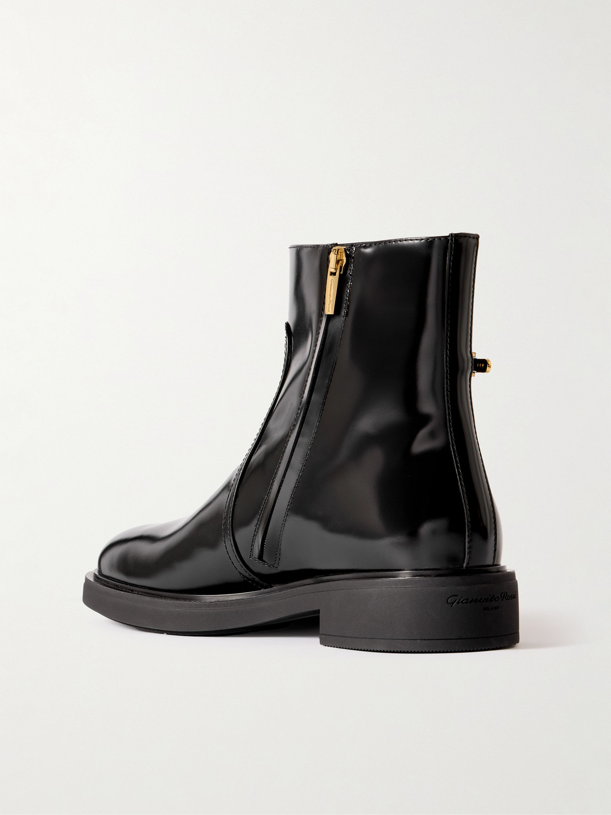 Gianvito Rossi Dover Embellished Glossed-leather Ankle Boots In Black