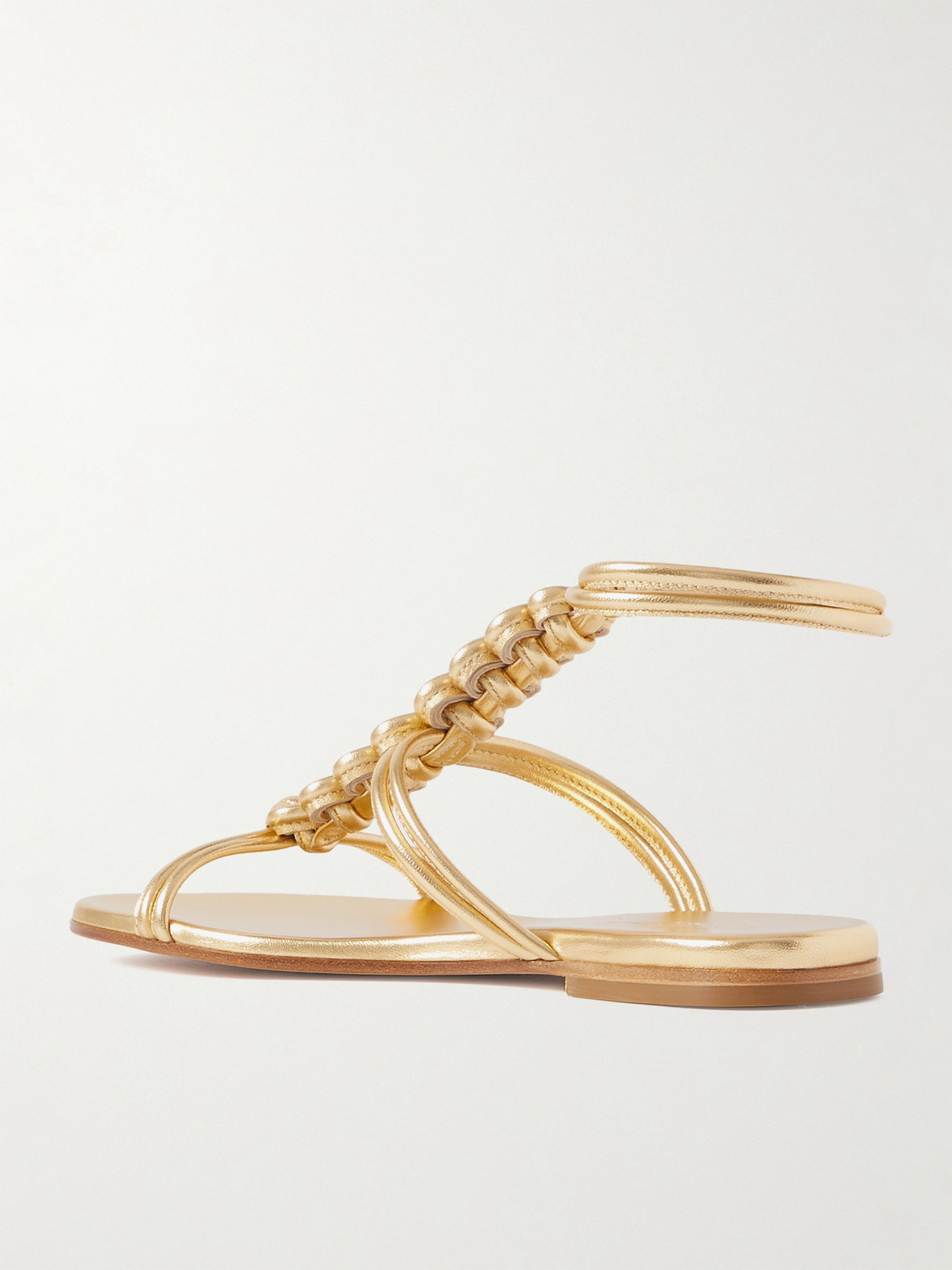 Shop Gianvito Rossi Capua Metallic Braided Leather Sandals In Gold