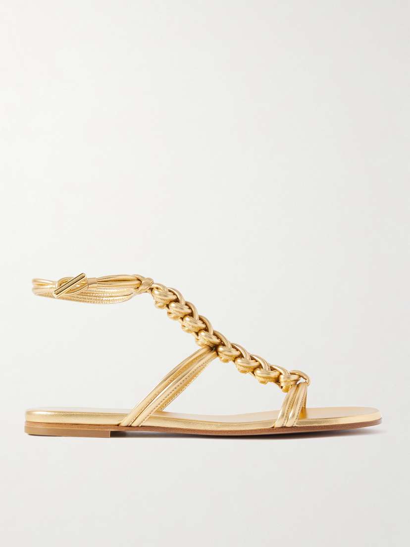 Gianvito Rossi Capua Metallic Braided Leather Sandals