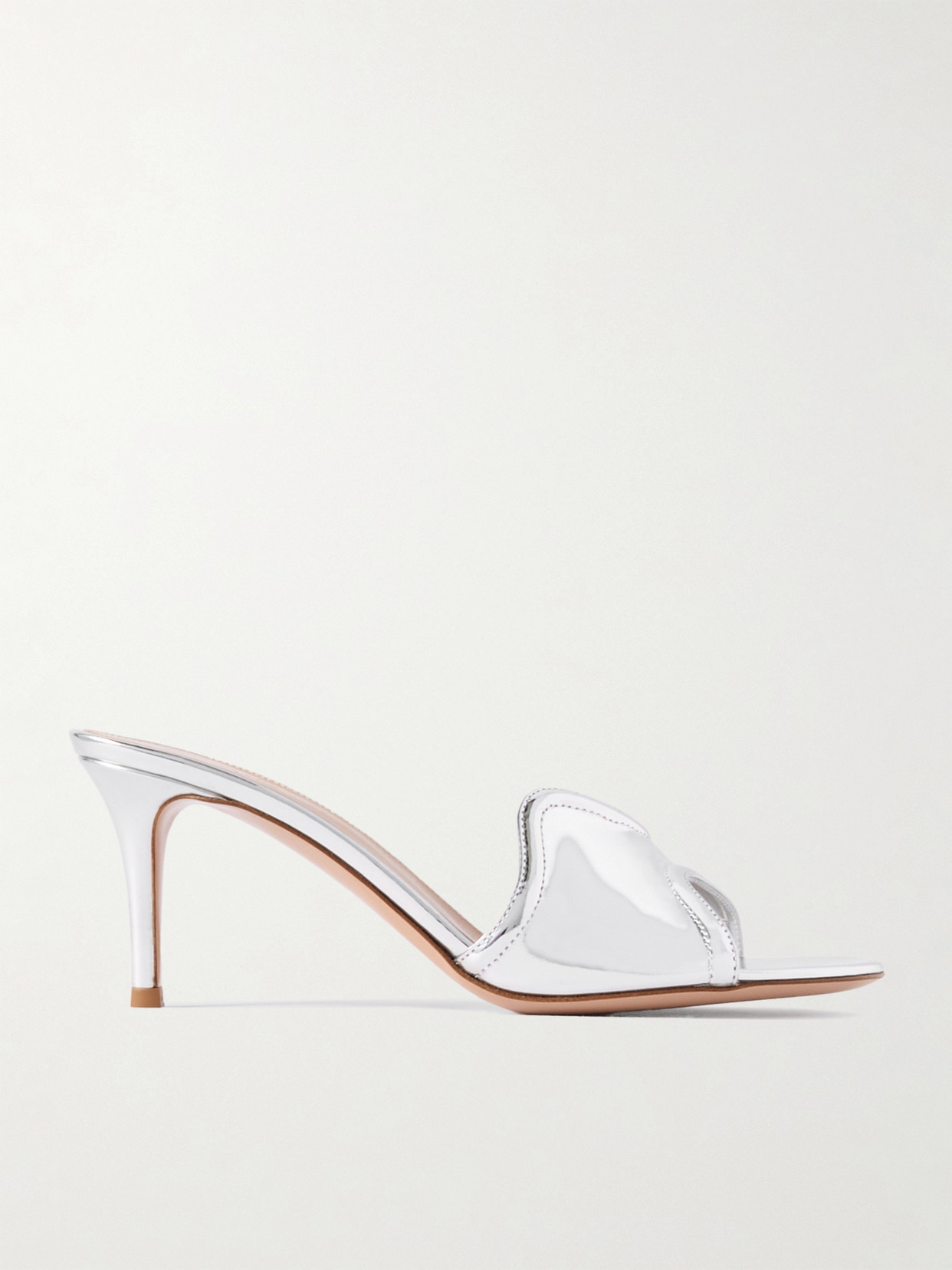 Gianvito Rossi Silver-tone Curved Upper Leather Mules In Silver