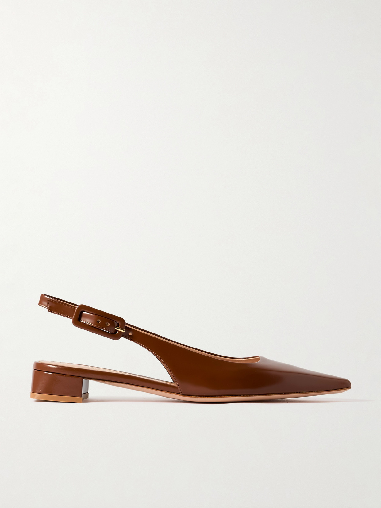 Shop Gianvito Rossi Tokio 20 Glossed-leather Slingback Flats In Brown