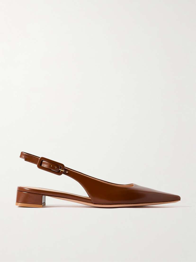 Gianvito Rossi Tokio 20 Glossed-leather Slingback Flats