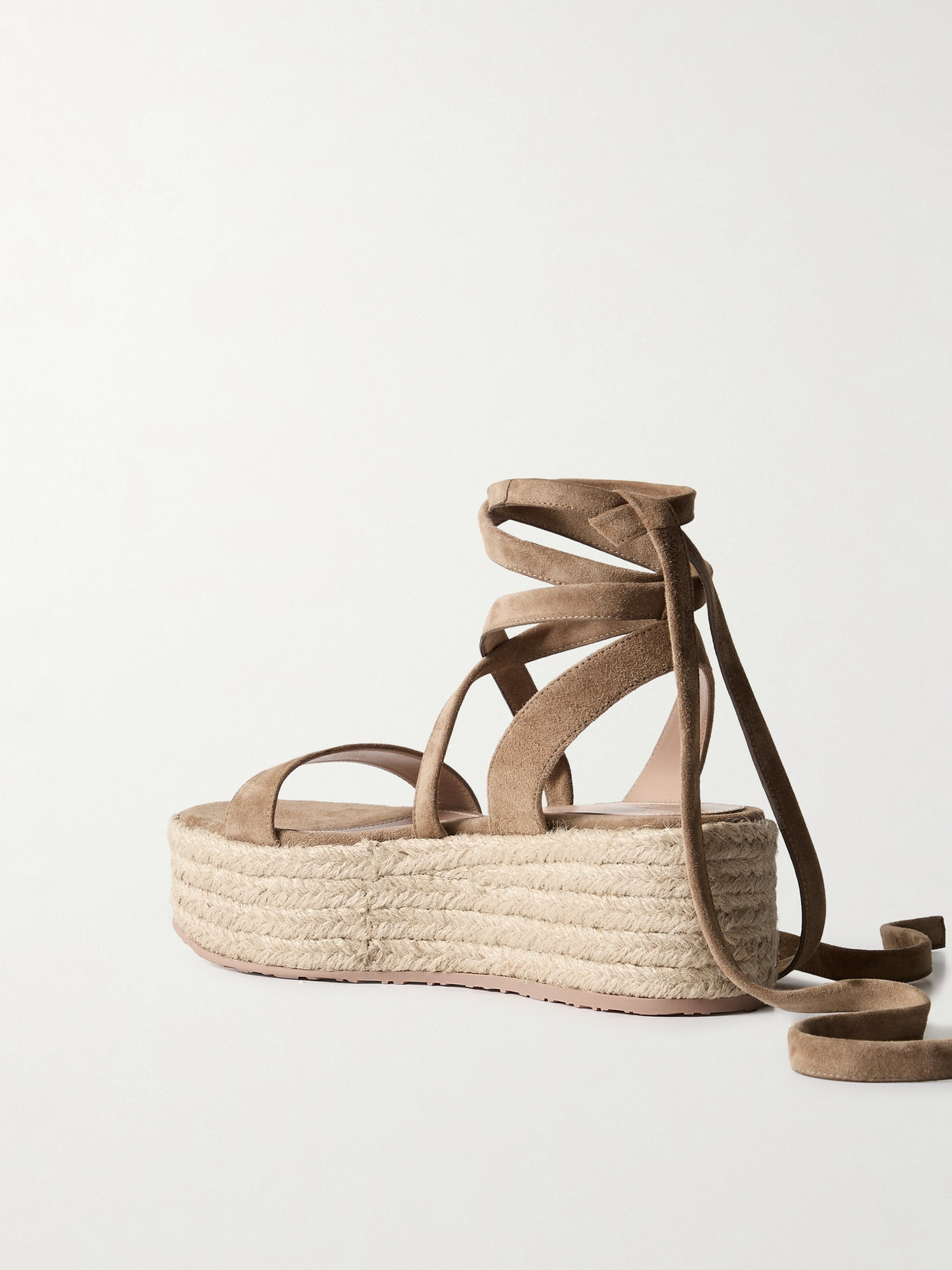 GIANVITO ROSSI 40 SUEDE AND RAFFIA PLATFORM ESPADRILLES