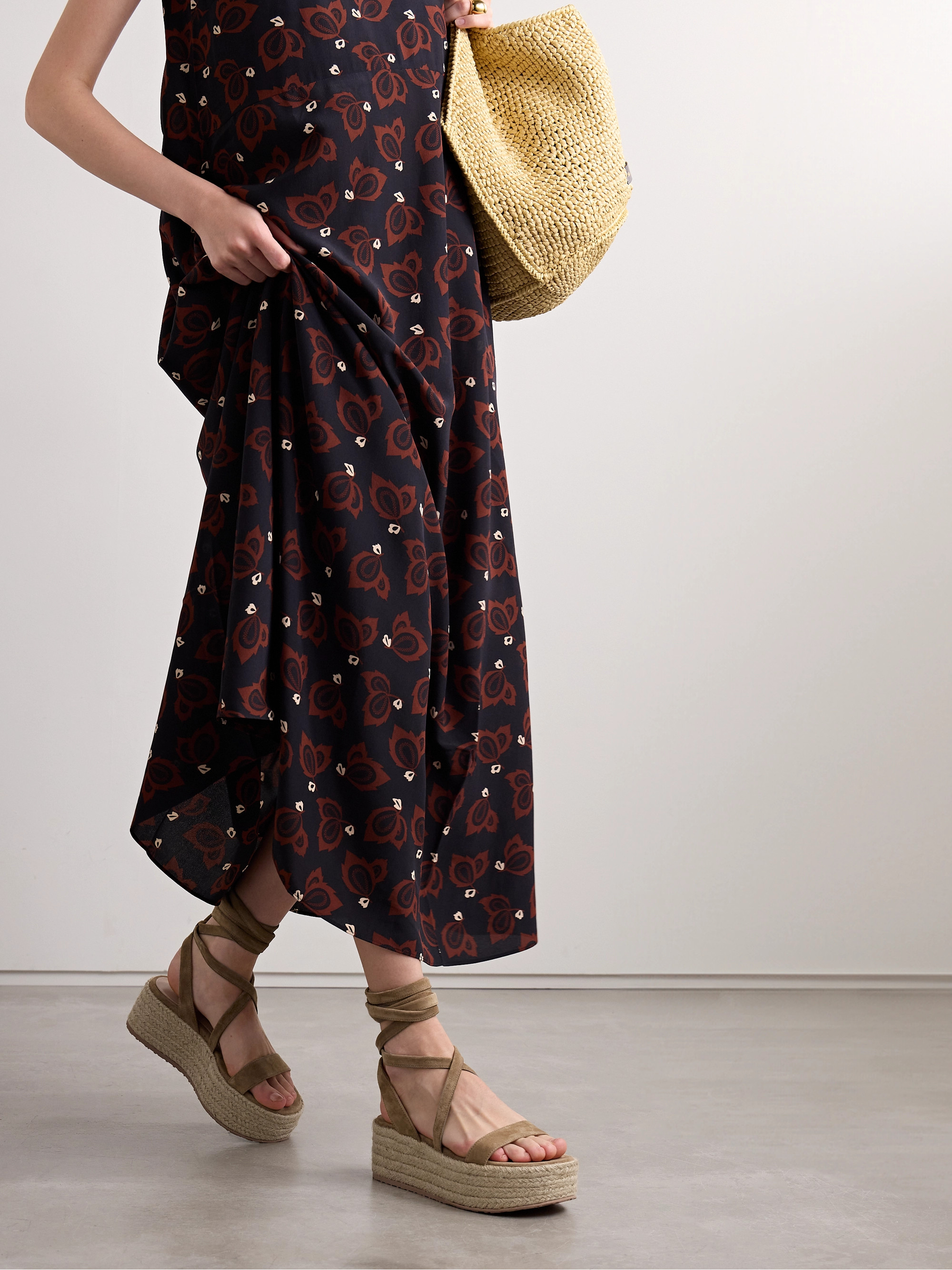 GIANVITO ROSSI 40 suede and raffia platform espadrilles