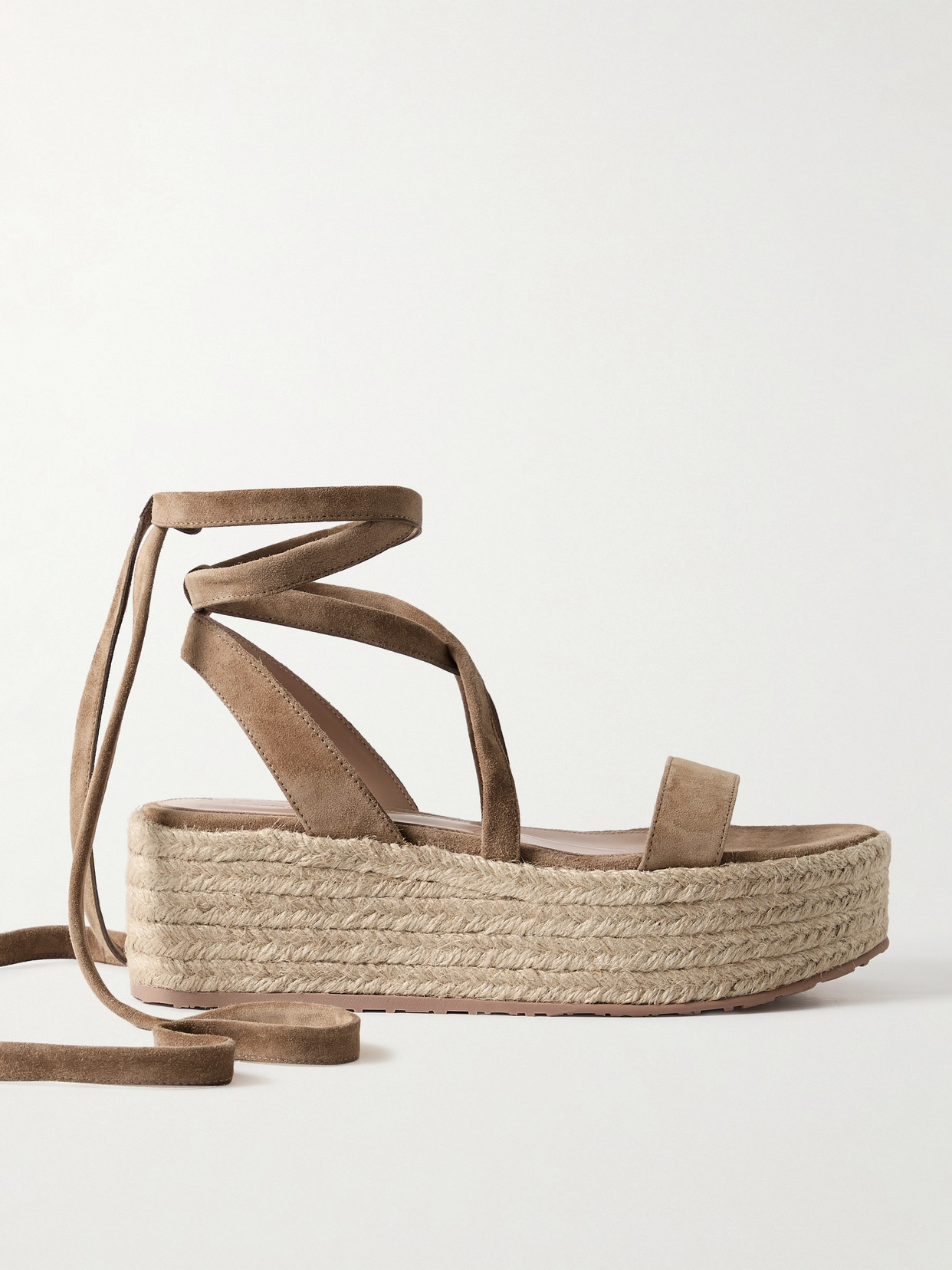 Gianvito Rossi 40 Suede And Raffia Platform Espadrilles In Brown