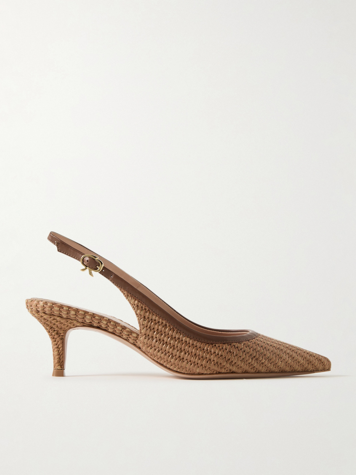 Gianvito Rossi Marbella 55 Leather-trimmed Raffia Slingback Pumps In Brown