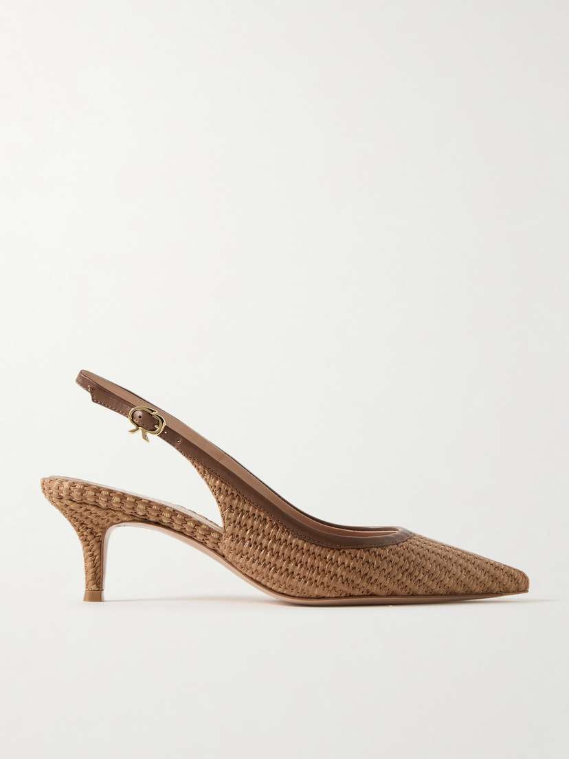 Gianvito Rossi Marbella 55 Leather-trimmed Raffia Slingback Pumps