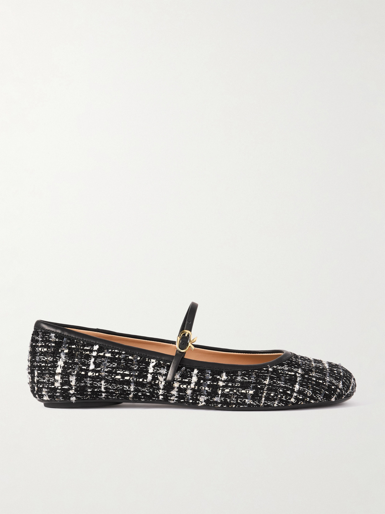 Gianvito Rossi Carla Leather-trimmed Tweed Mary Jane Ballet Flats In Black