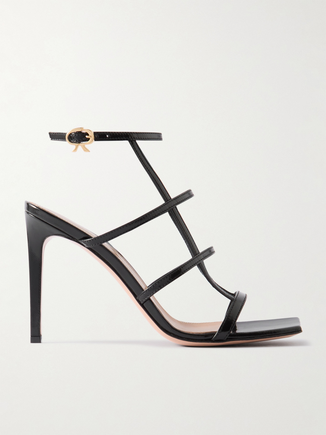 Gianvito Rossi 95 Glossed-leather Sandals In Black