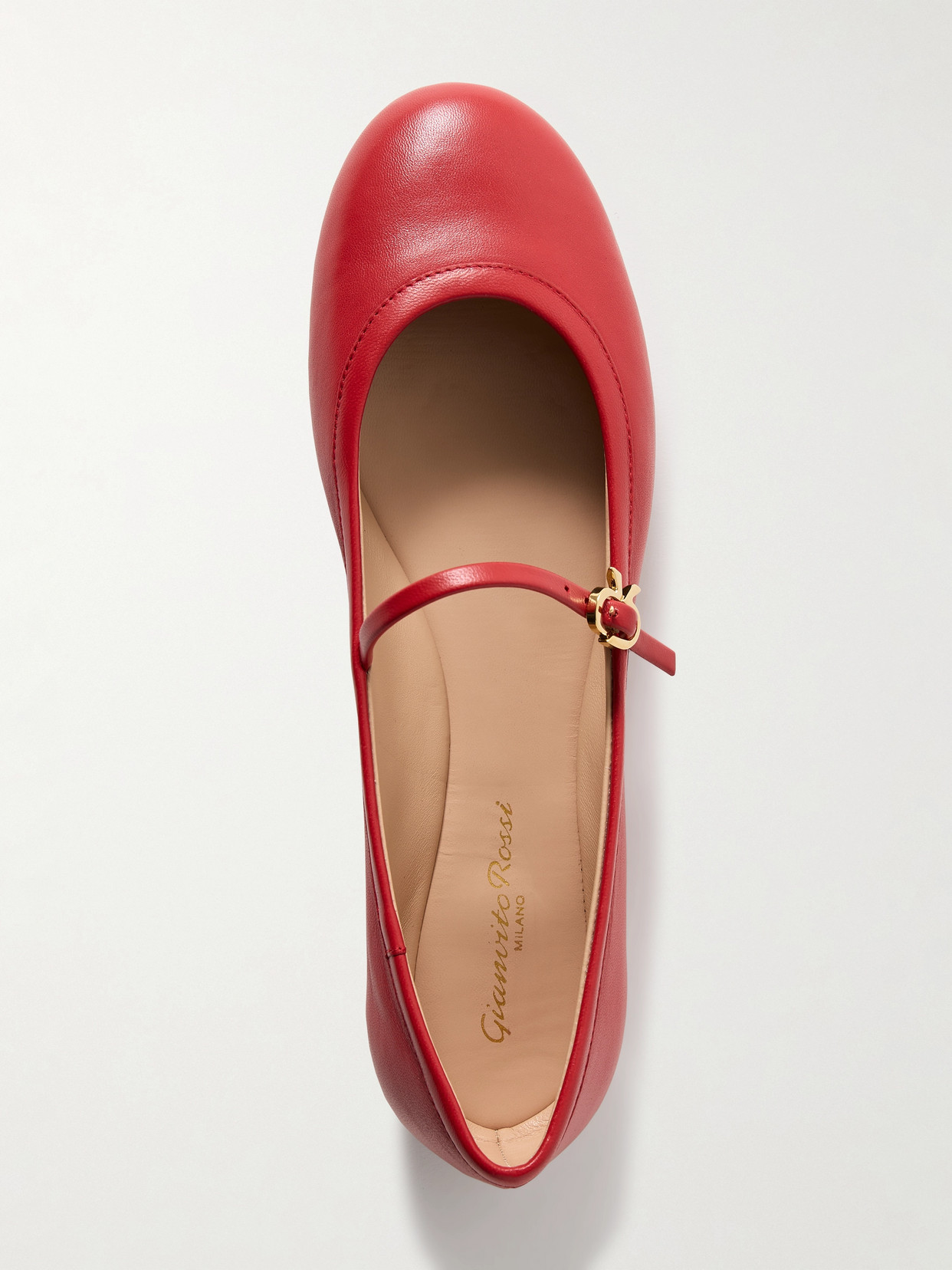 Shop Gianvito Rossi Carla Leather Mary Jane Ballet Flats In Red