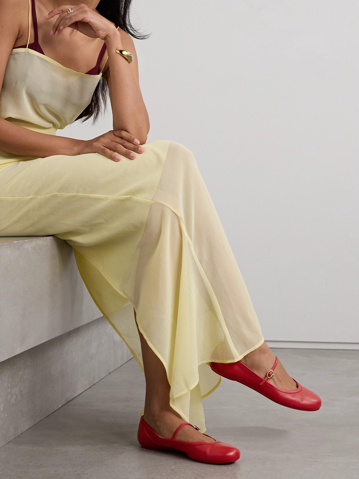 Shop Gianvito Rossi Carla Leather Mary Jane Ballet Flats In Red