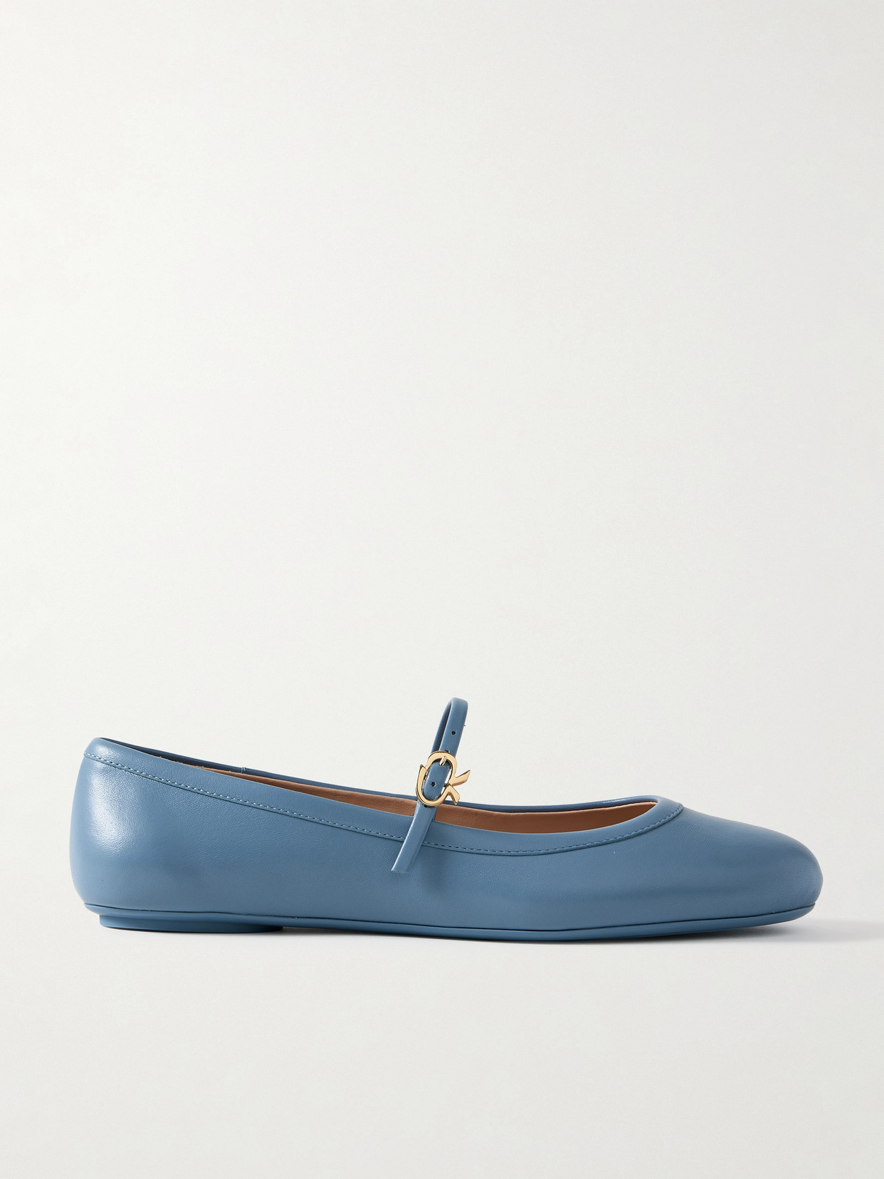 Shop Gianvito Rossi Carla Leather Mary Jane Ballet Flats In Blue