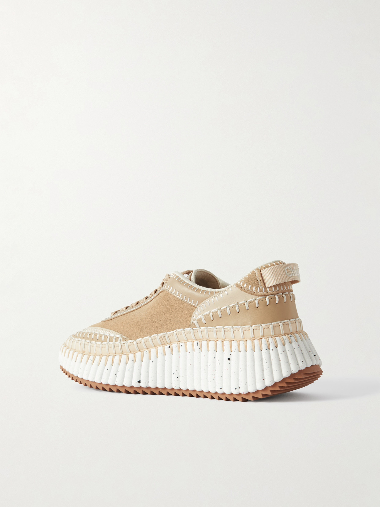 Chloé Nama Embroidered Suede And Recycled-mesh Sneakers In Neutrals