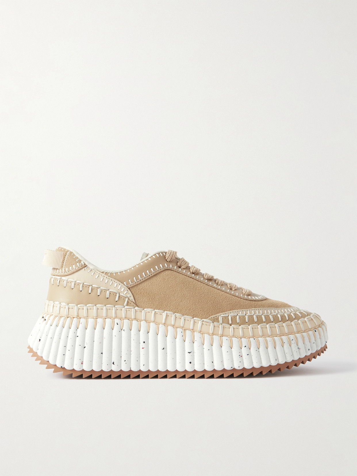 Chloé Nama Embroidered Suede And Recycled-mesh Sneakers In Neutrals