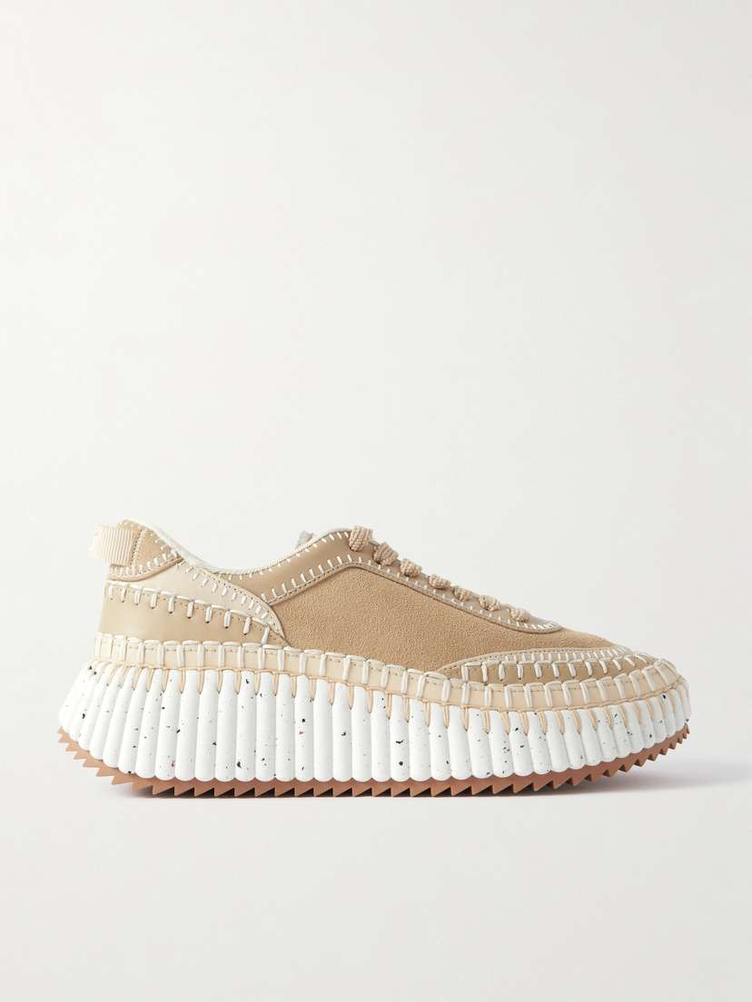 Chloé Nama Embroidered Suede And Recycled-mesh Sneakers