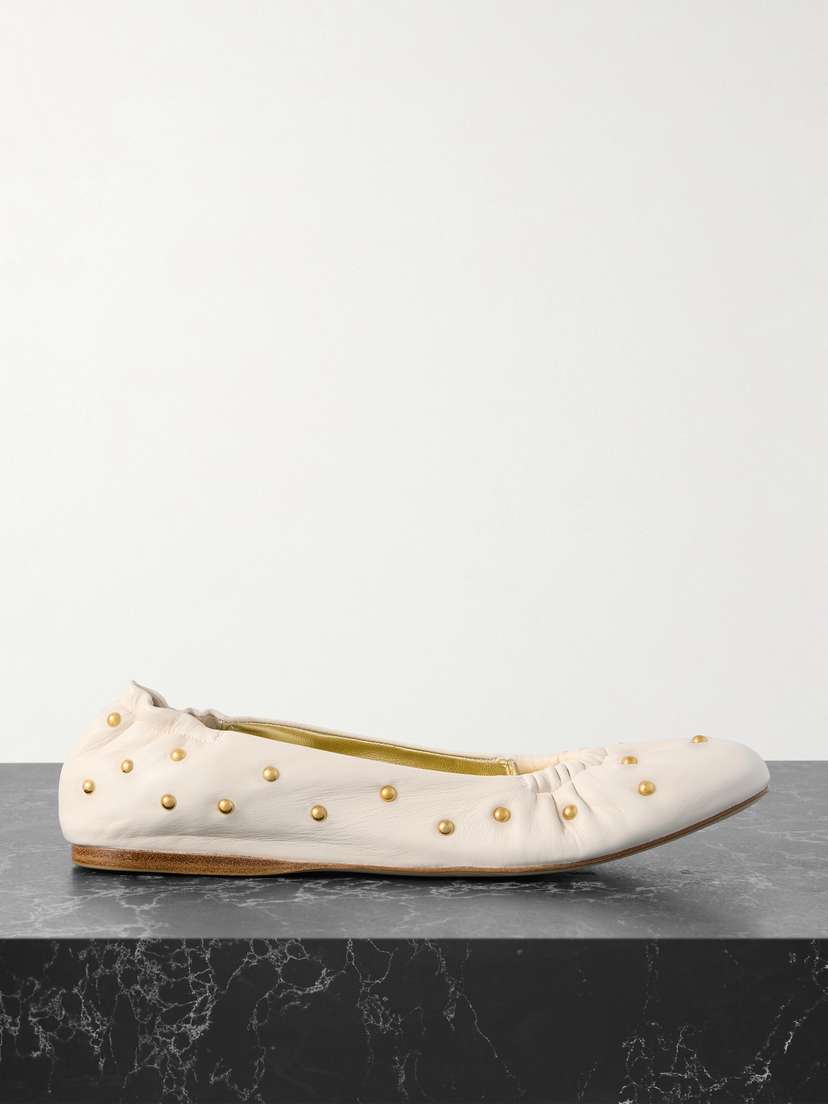 Chloé Eia Studded Ruched Leather Ballet Flats