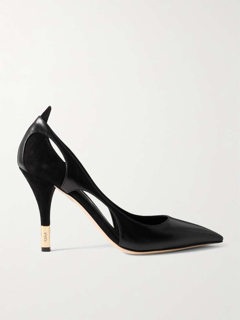 Chloé Saada Cutout Suede-trimmed Leather Pumps