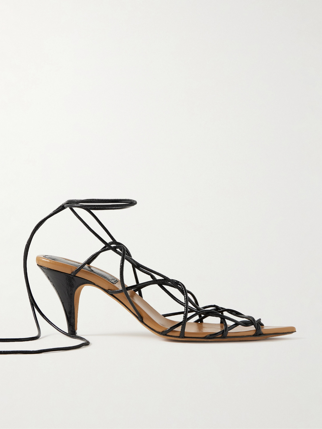 KHAITE - Arden Crinkled Patent-leather Sandals - Black
