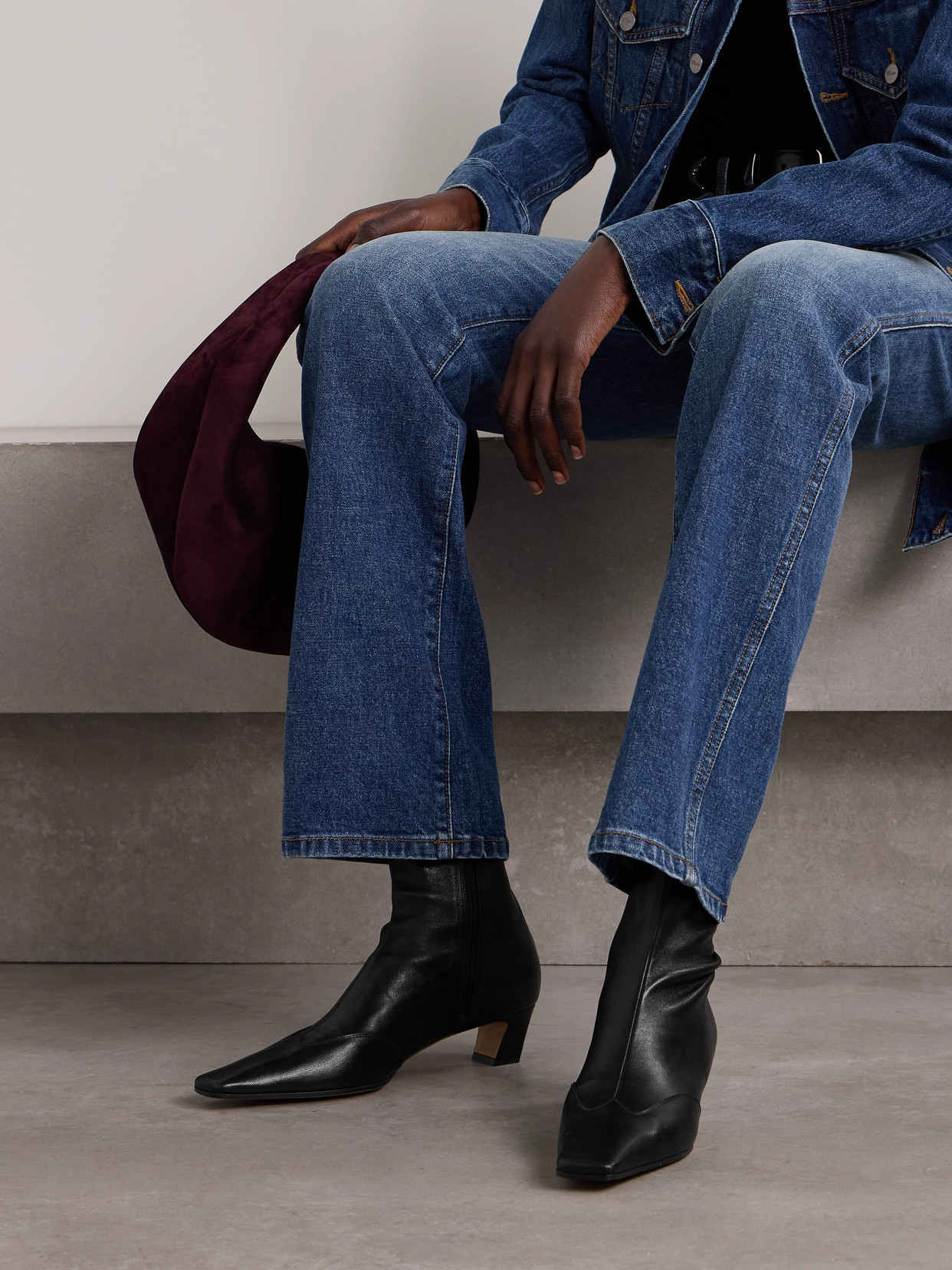 Khaite Mid-calf Leather Boot With Side Zip And 4 Cm Heel In Black
