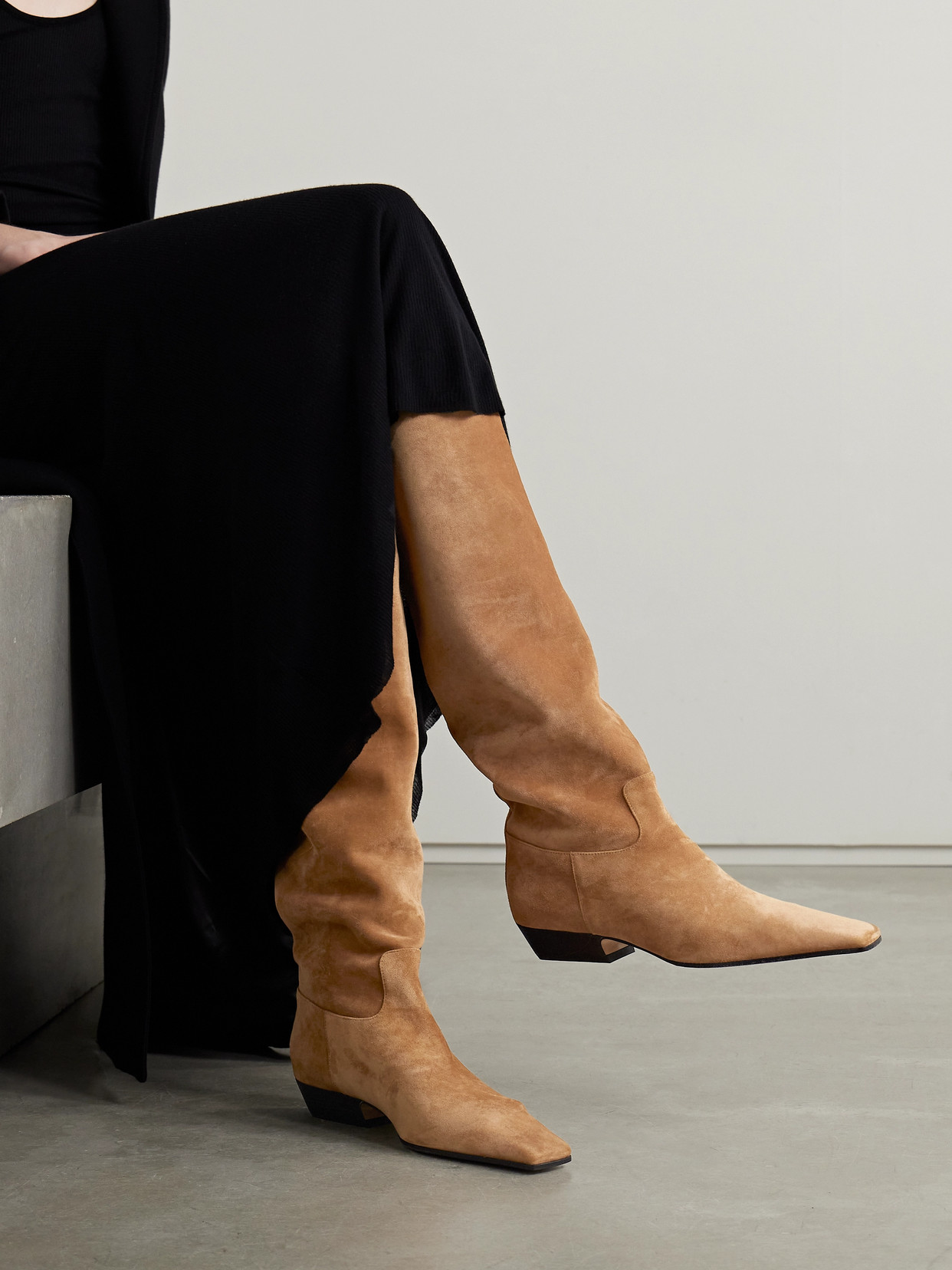 Khaite Marfa Suede Western Knee Boots In Brown