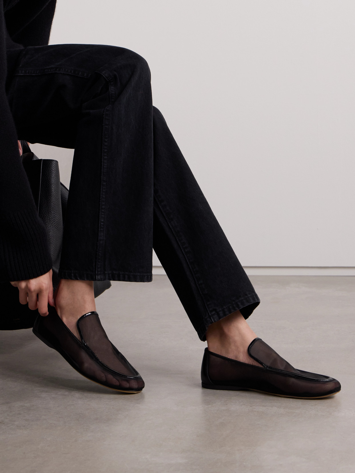 Khaite Alessio Leather-trimmed Mesh Loafers In Black