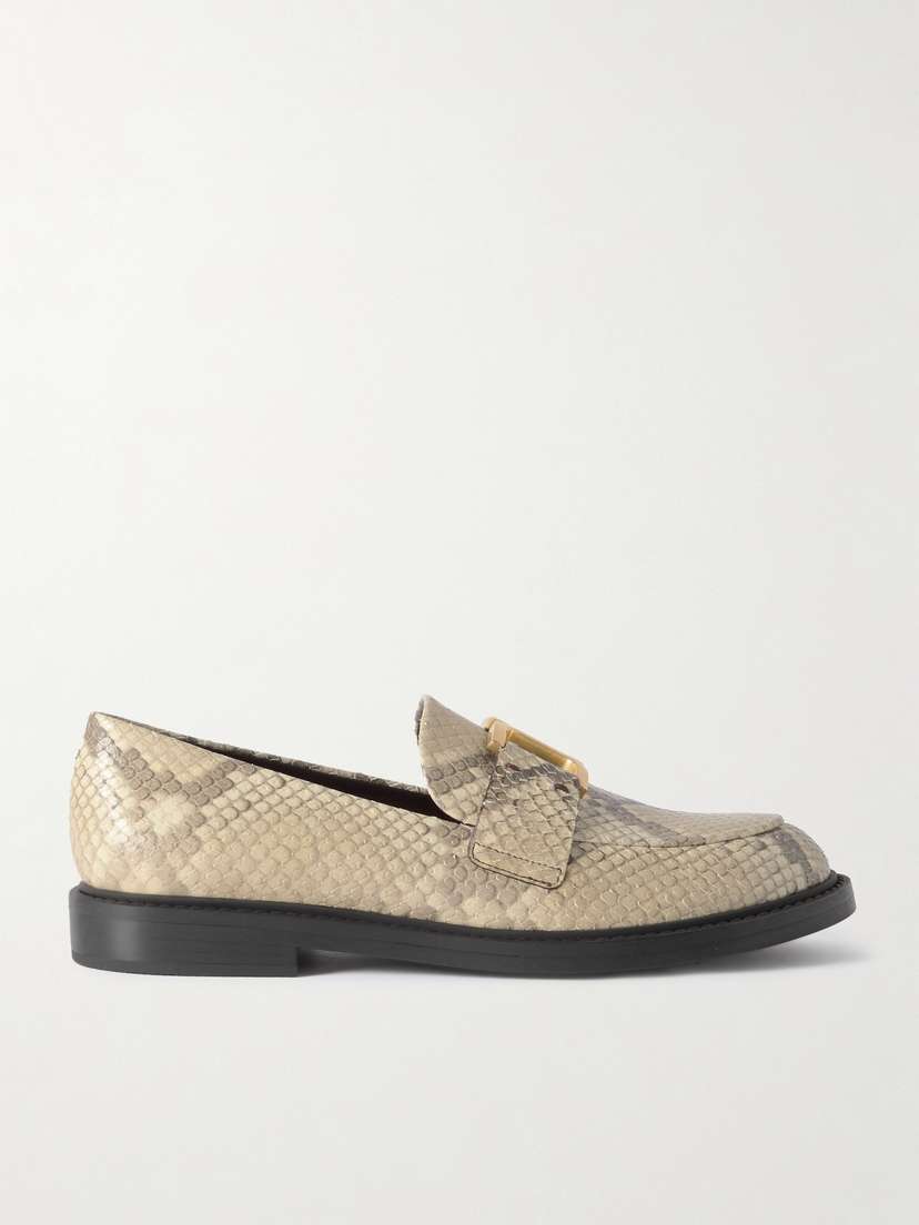 Chloé Marcie Buckled Snake-effect Leather Loafers
