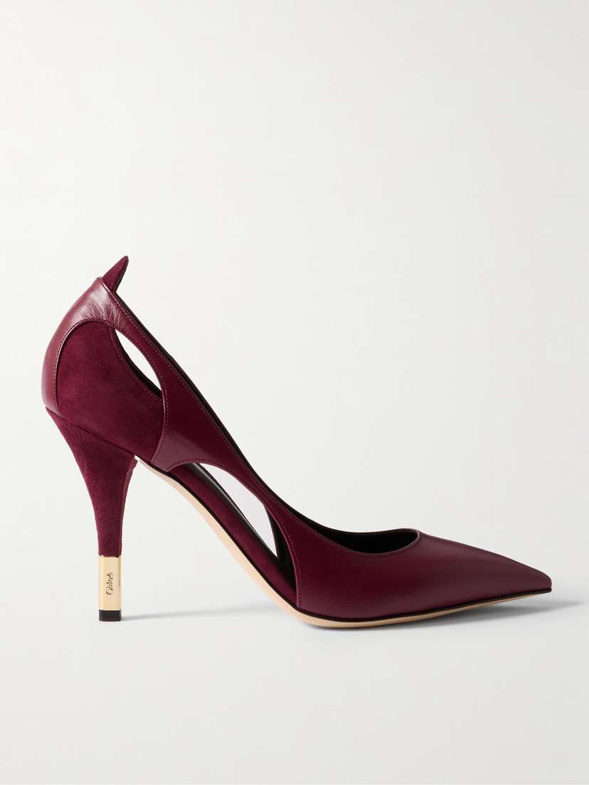 Chloé Saada Cutout Suede-trimmed Leather Pumps