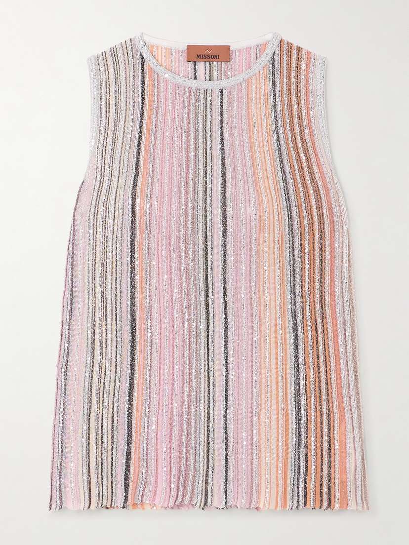 Missoni Sequin-embellished Striped Metallic Crochet-knit Tank