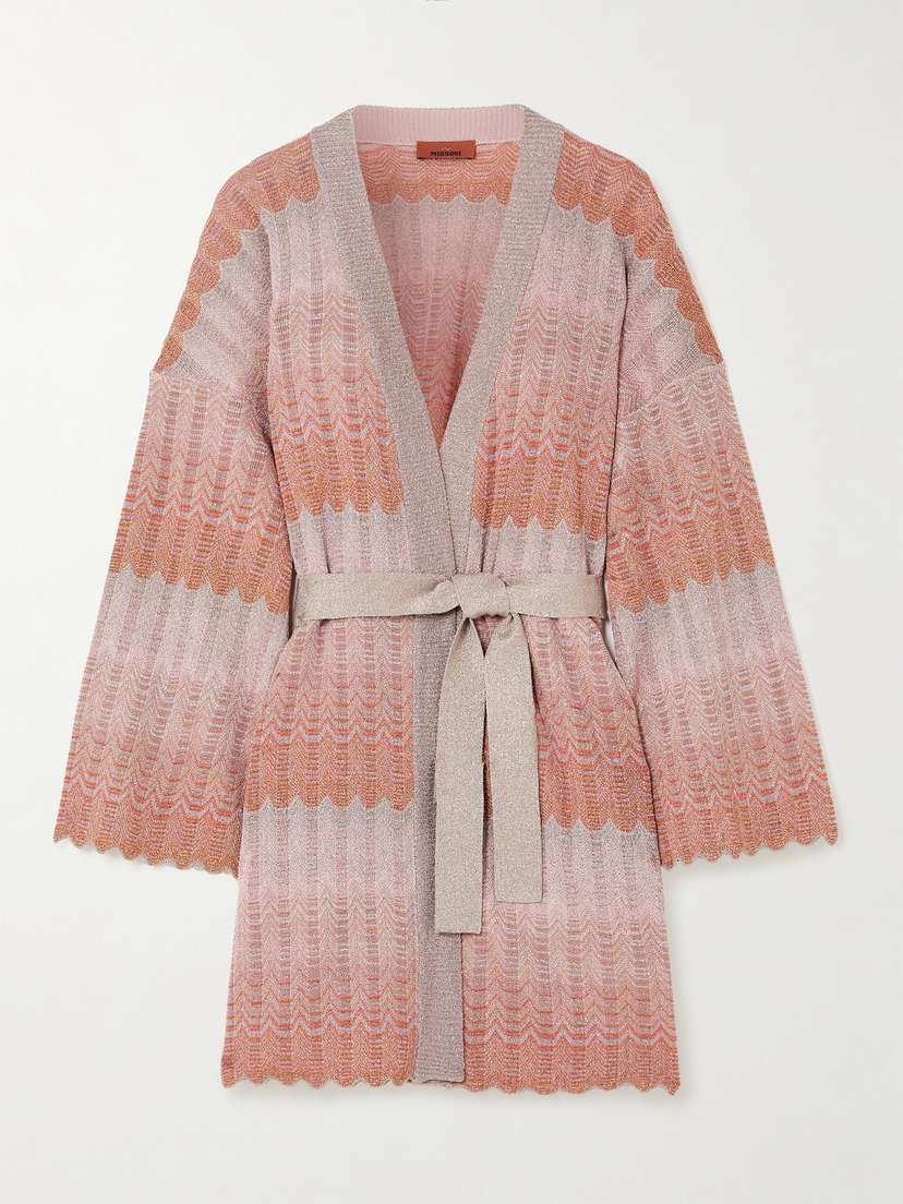 Missoni Belted Metallic Crochet-knit Cardigan