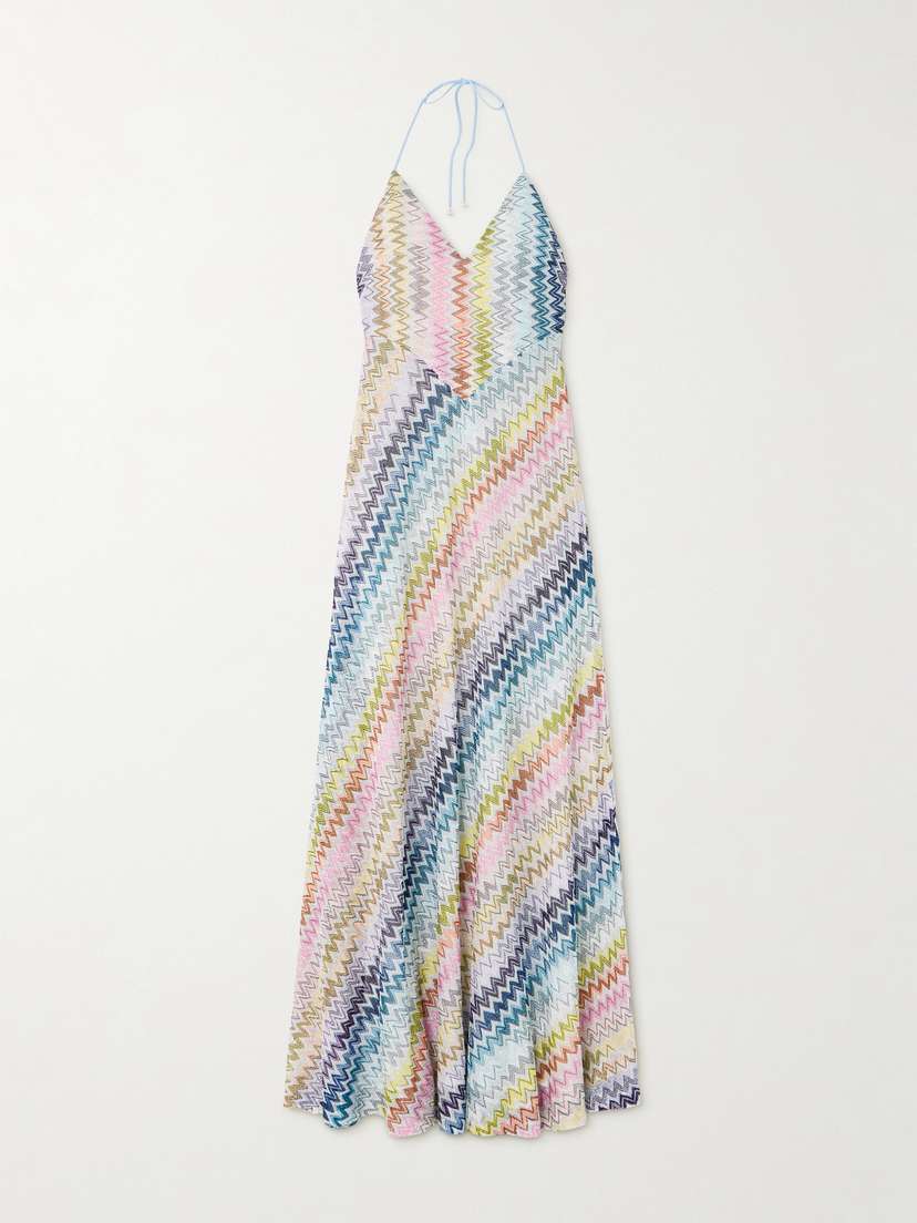 Missoni Embellished Metallic Crochet-knit Halterneck Maxi Dress